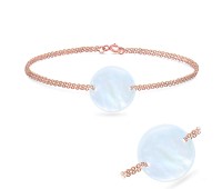 Rose Gold Plated Circle Shell Silver Bracelet BRS-439-RO-GP